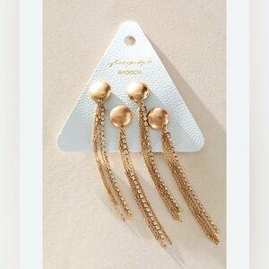 Free People NWT Pins Brooch Gold tone with hanging Chrystals